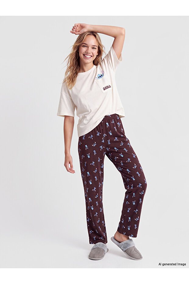 Alita City with a Difference in Price, Lcw Young Plum Combed Cotton Printed Short Sleeve Women's Pajama Set