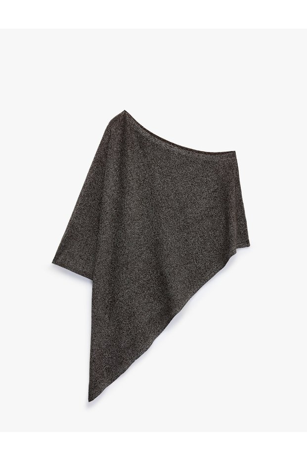 Asymmetrical Shimmering Boat Neck Bat Sleeve One Shoulder Knitwear Poncho Sweater