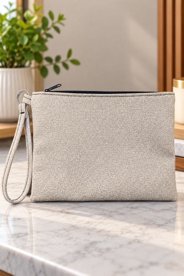 Faux Leather Hand Bag, Stylish Wrist Strap Zippered Portfolio Multi-Purpose Cosmetic Wallet and Hand Wrist Bag