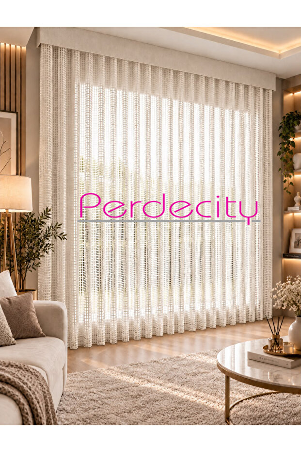 Luxury Net Ecru Tulle Curtain, Modern and Aesthetically Pleasing, Straight Cut (with Extra Foam), Suitable for Any Room.