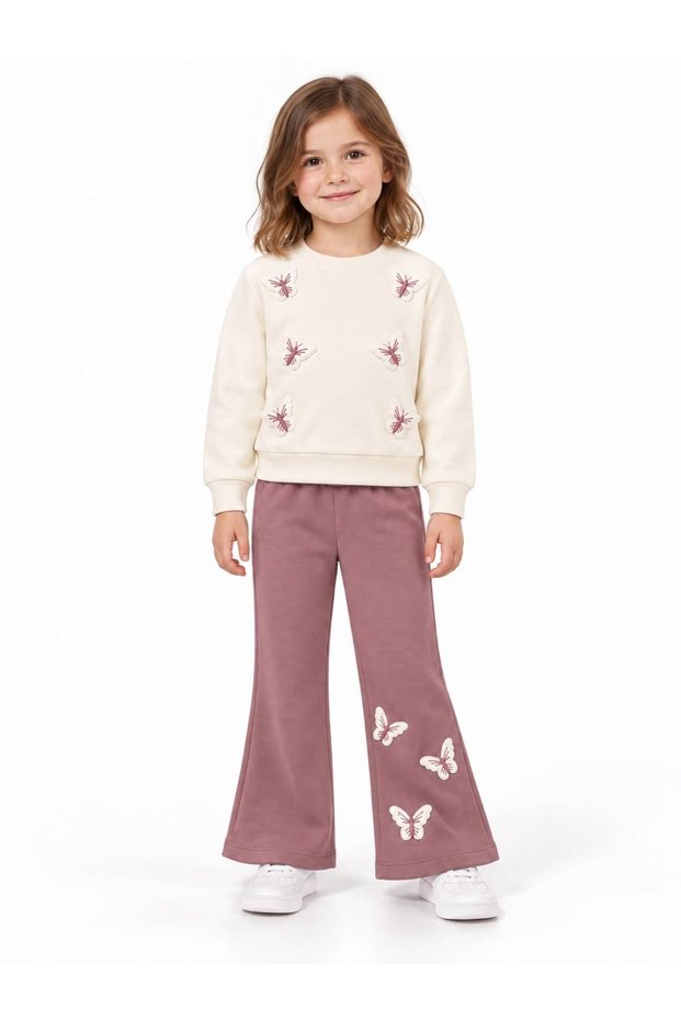 Girl's Butterfly Embroidered Soft Texture Trendy Tracksuit Set 2-7 Years Old