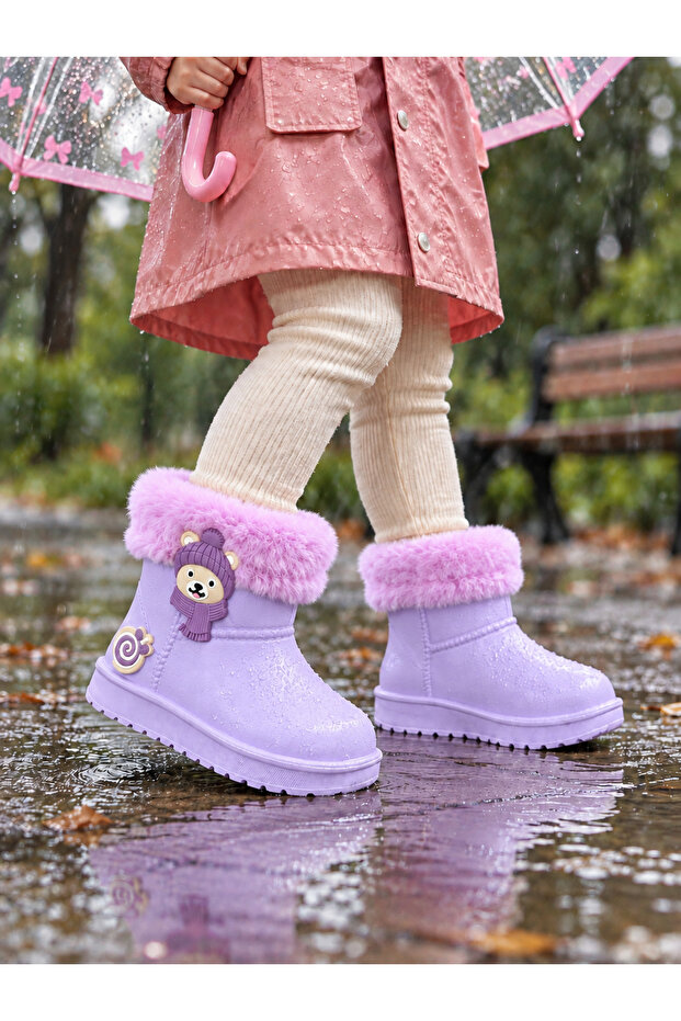 Girls' and Boys' Unisex Waterproof Rain Boots with Fur Inside