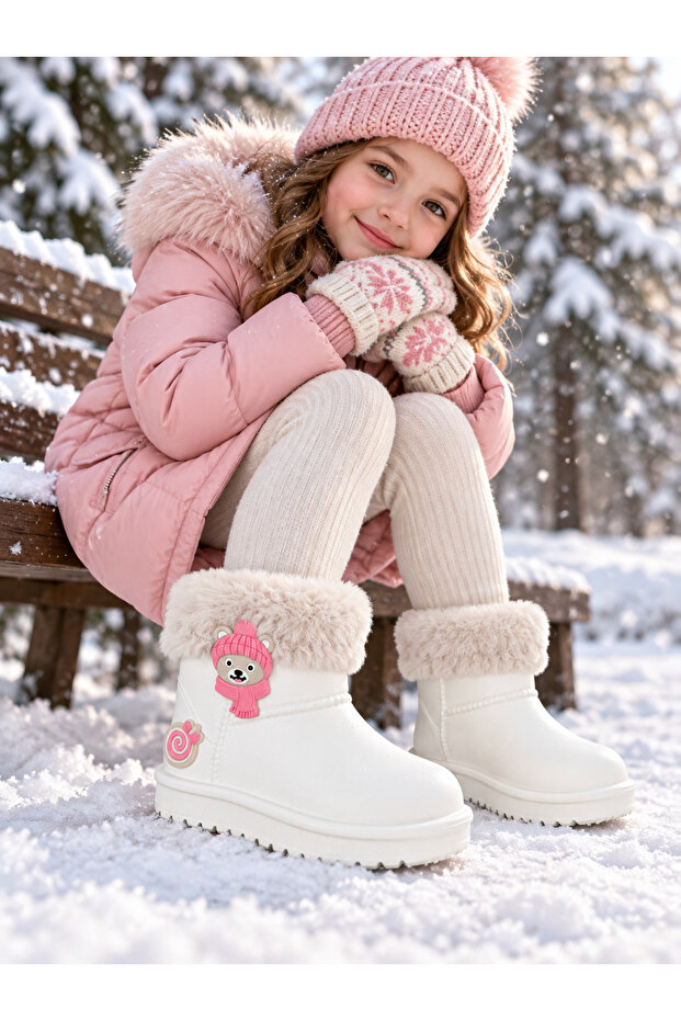 Girls' and Boys' Unisex Waterproof Rain Boots with Fur Inside