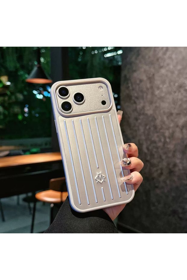 iPhone 18 Pro Max (6.9 Inch) Compatible Striped Suitcase Patterned Aluminum Lux Phone Case with Special Box