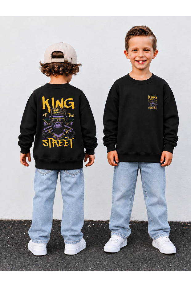 Crew Neck Sweatshirt for Boys, Printed 3-Yarn Hooded Winter Sweatshirt