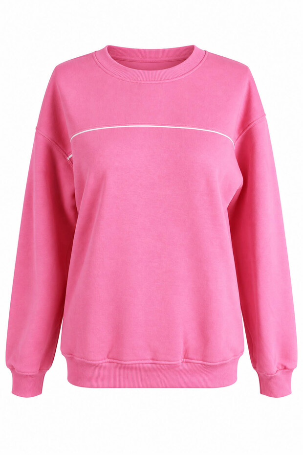O-Neck 3 Threaded Stripes Pink Women's Sweatshirt 27Kdt1000015