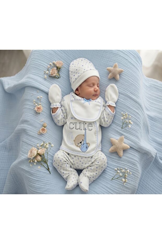 100% Cotton 5-Piece Hospital Release Zibin Set for Little Boys / with Blue Bear