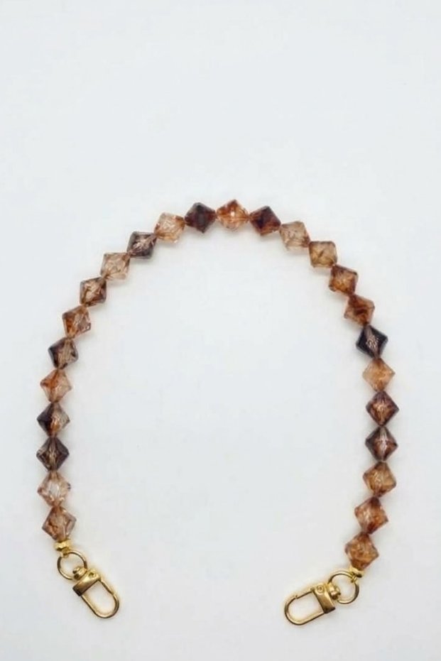 Acrylic Bag Handle Knitted Handmade Bag Handle Hobby Accessory Pearl Beaded Prism Model - Transparent Brown Gold Clip