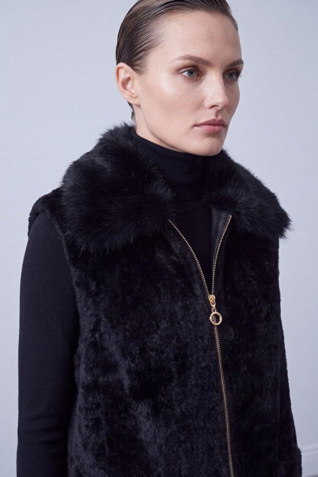 Women's Fur Look Zippered Long Vest 15291