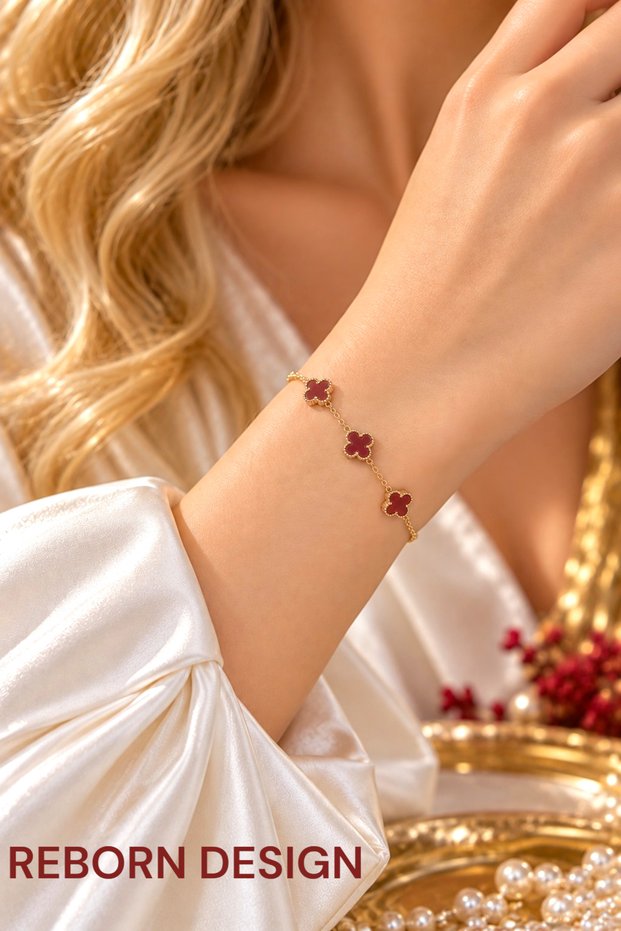 316L Steel Gold Color Burgundy Baby Boy Clover Bracelet