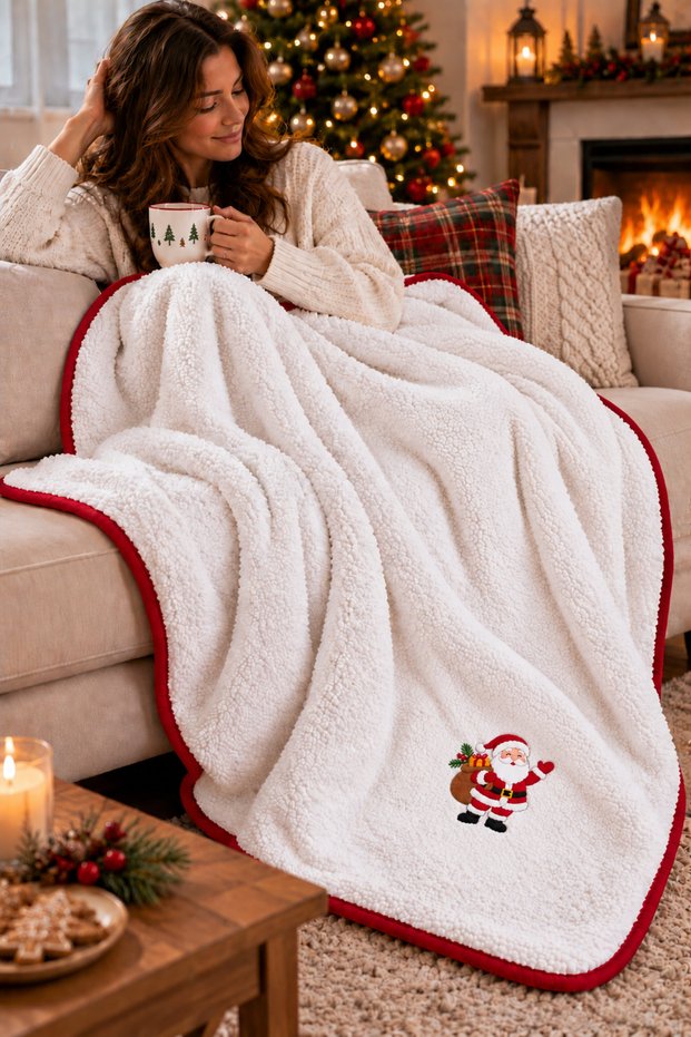 New Year's Special Embroidered White Tv Blanket – Soft and Warm with Colorful Stripes 150X200 cm