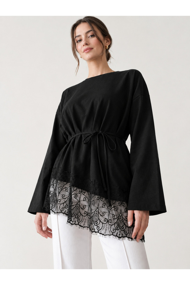 Women's Lace Detailed Belted Modal Tunic