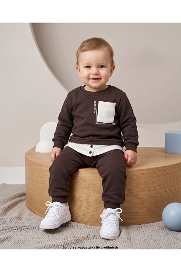 Boy's 1-2-3-4 Years Old Winter 3 Threaded Knitted 2-Piece Top and Bottom Tracksuit Set