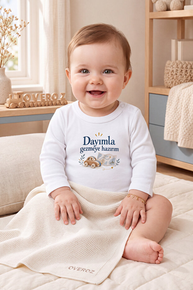Long Sleeve White Baby Bodysuit I'M Ready to Ride with You Car Printed Snap Fastener Bodysuit 5997