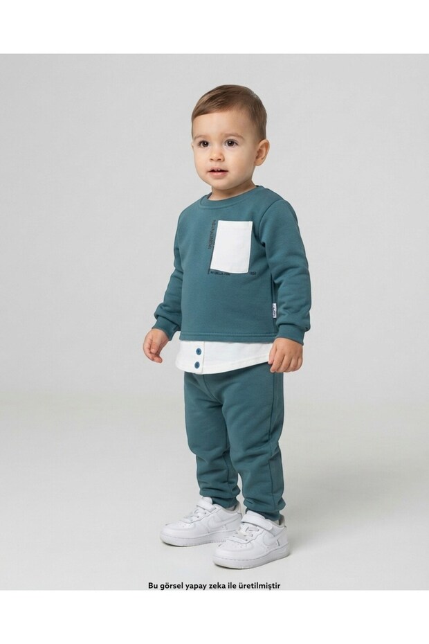 Boy's 1-2-3-4 Years Old Winter 3 Threaded Knitted 2-Piece Top and Bottom Tracksuit Set