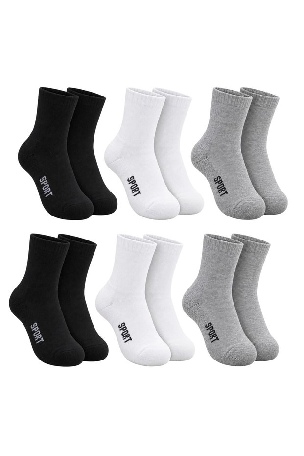 Children's Sports Socks Set of 6 Black White Gray Fine Stitched Scented Washable Soft Flexible Daily Socks Set