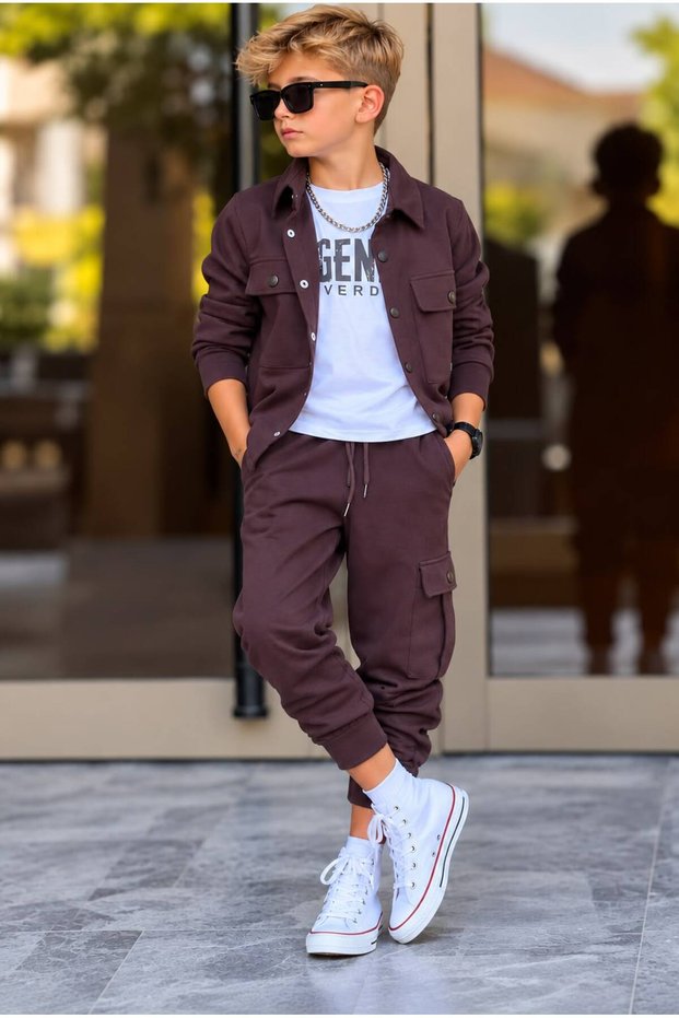 Boy's Suit 3-Piece Jacket Cargo Pants Long Sleeve T-Shirt