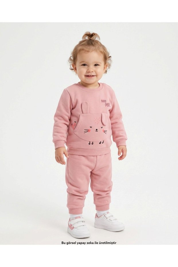Baby Girl Winter 3-Strand Ribbon Ear Detail Set, 6-9-12-18-24 Months, 2-Piece Stylish Set