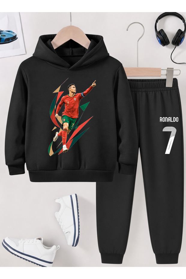 Ronaldo Printed Boys' Tracksuit, 3-Yarn Shardooned Fabric