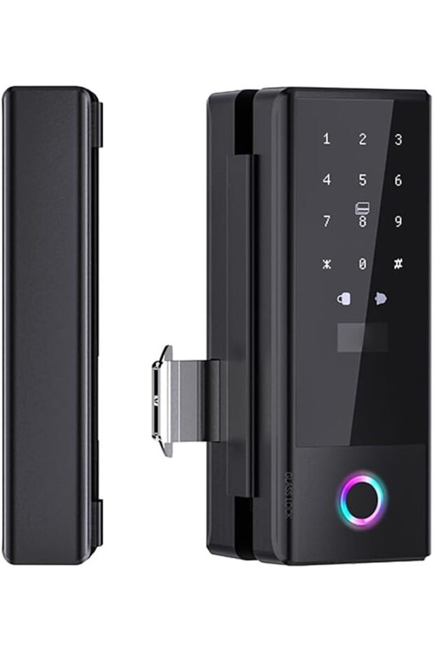 Smart Lock Glass Door Lock WiFi Remote Unlocking TY APP Fingerprint Password IC Card Mechanical Key Unlocking Methods Door Lock Interchangeable Lock Body Direction for 10-12mm Thickness