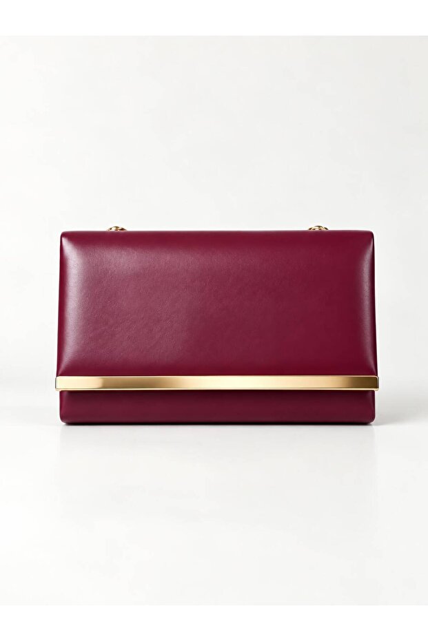 Women's Burgundy Stripe Detailed Chain Shoulder Bag
