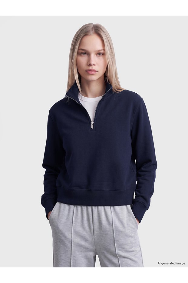Ozmarka New Season Navy Blue High Collar Women's Sweatshirt