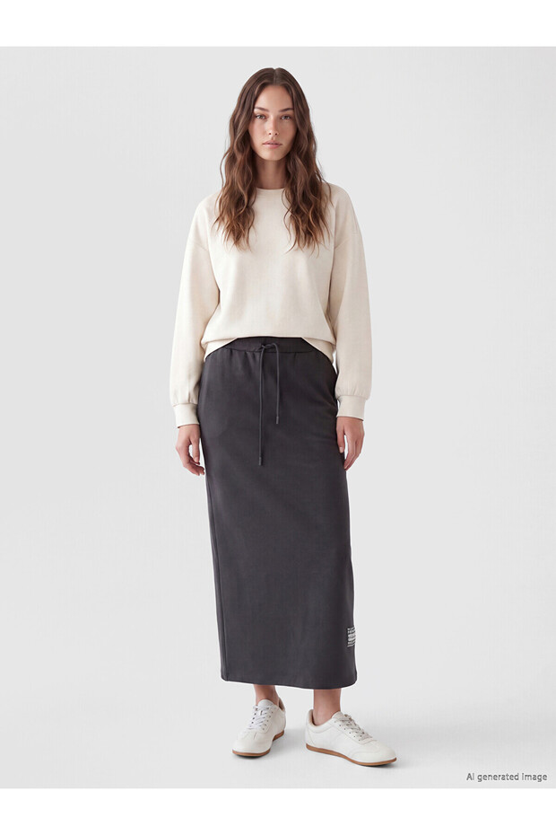Alita City Lcw Modest Anthracite Plain Midi Women's Skirt with a Difference