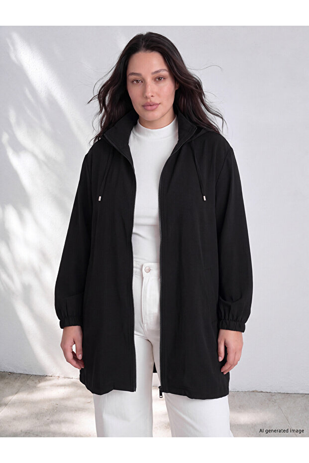 Two Mt Shop Quality Lcw Curve Black Plain Loose & Baggy Women's Sweatshirt Tunic