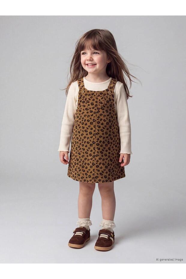 Leopard Patterned Baby Girl Velvet Salopet Set (W6)
