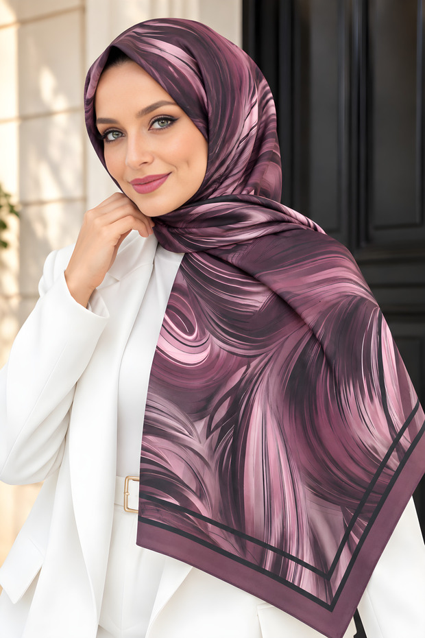 شال ناعم منقوش بلون أكوا البرقوق