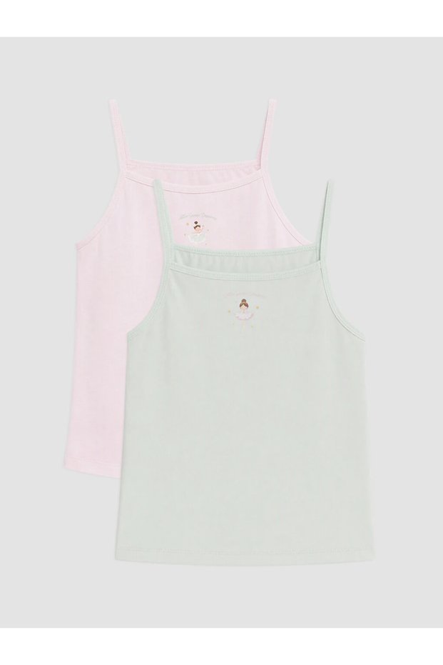 Pink Square Collar Girl's Undershirt 2-Piece