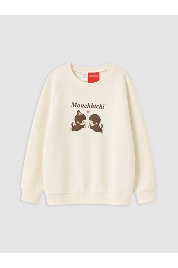 Ecru Monchhichi Printed Girls' Sweatshirt