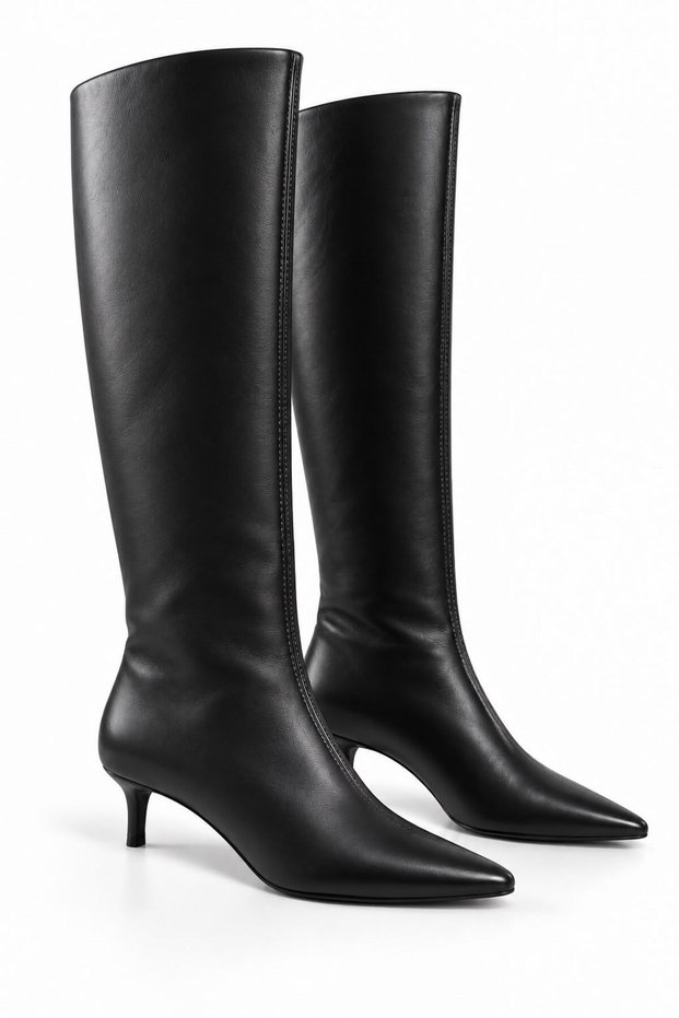 Women's Thin Heeled Pointed Toe Matte Leather Boots Black