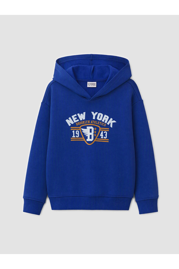 Navy Blue New York Printed Boys' Thick Sweatshirt