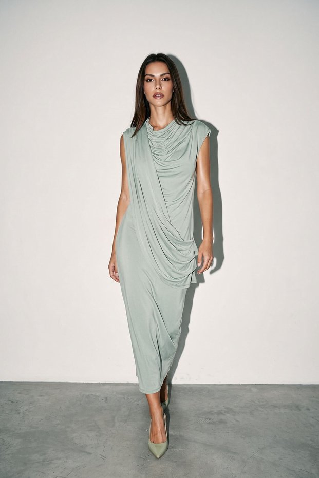 Nil Green Draped Long Dress