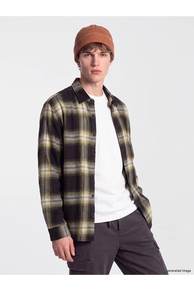 Green Regular Fit Plaid Flannel Men's Shirt