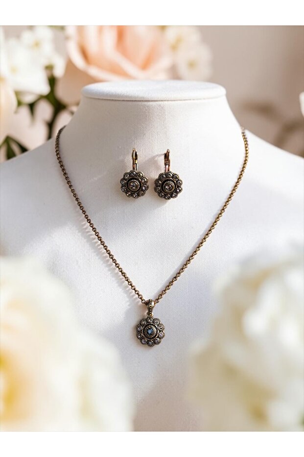 Zircon Stone Round Authentic Earring and Necklace Set