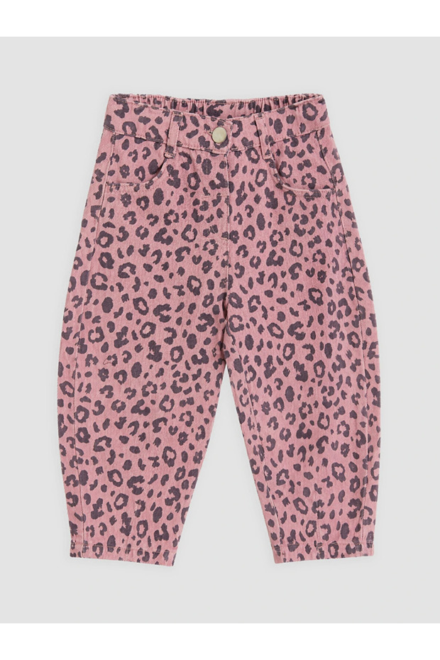 Pink Printed Girls' Gabardine Trousers