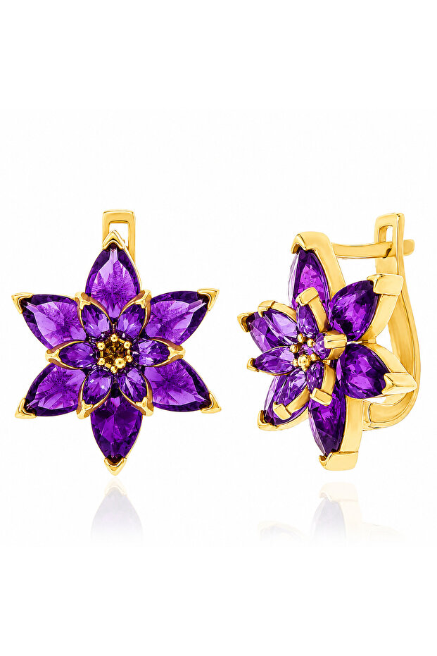 Silver Gold Purple Lotus Flower Women's Earrings