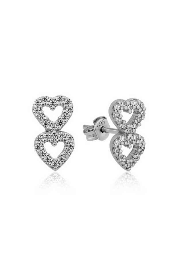 ​ Silver Two Heart Stud Earrings