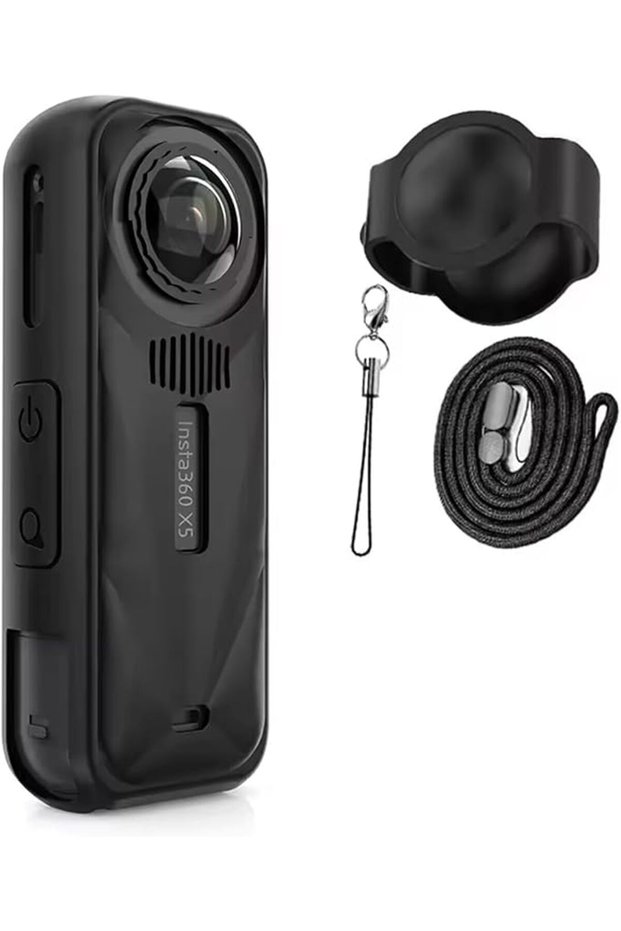غطاء حماية سيليكون لكاميرا Insta360 X5 مع غطاء للعدسة وحزام يد، واقي كامل للجسم