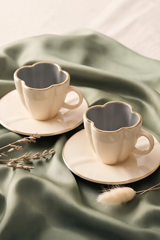 4 Pieces 2-Person Gold Gilded Porcelain Coffee Cup Set 100 ml