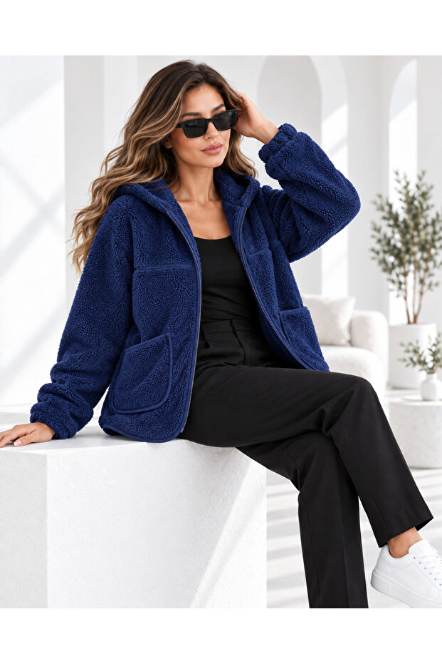 Hooded Zippered Plush Fleece Jacket