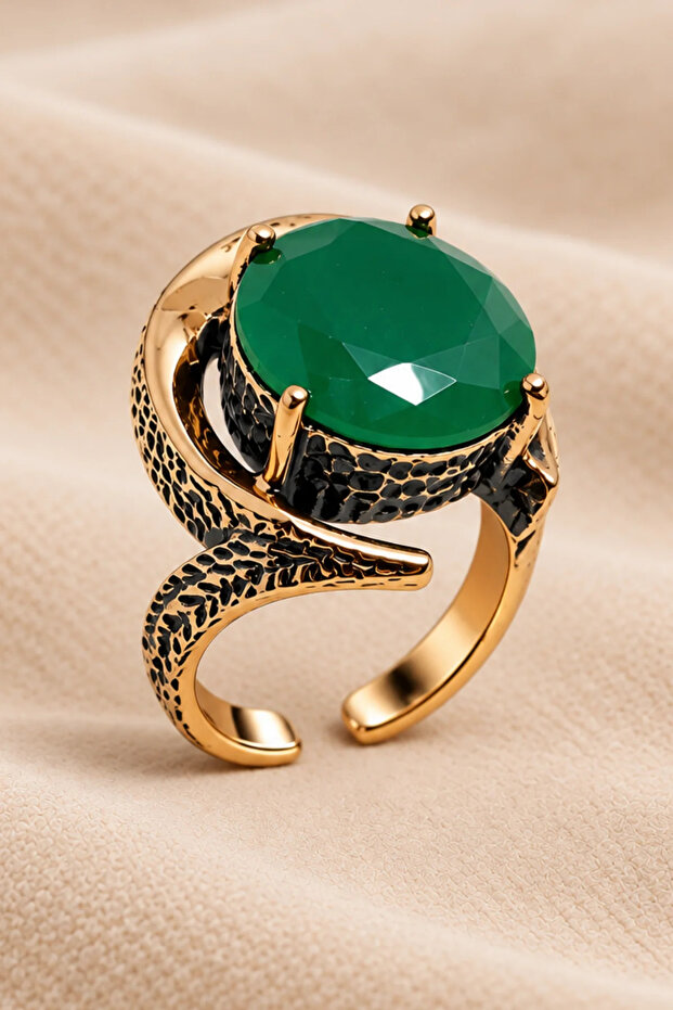Women's Copper Ring Authentic Green Ruby Natural Stone Adjustable Copper Ring