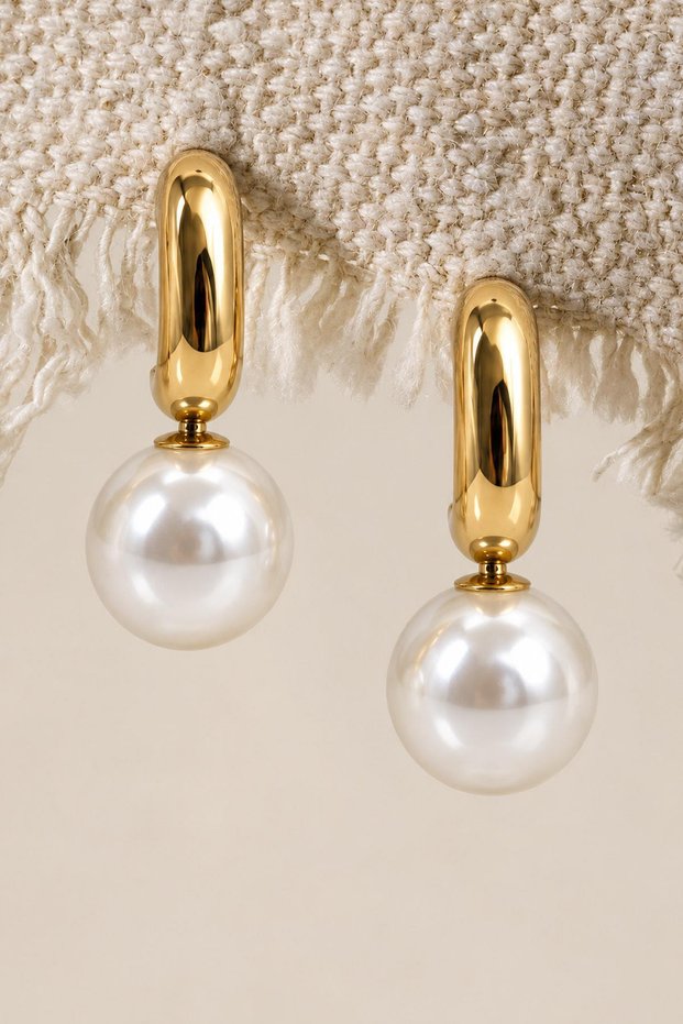 Pearl Dangle Thick Hoop Earrings