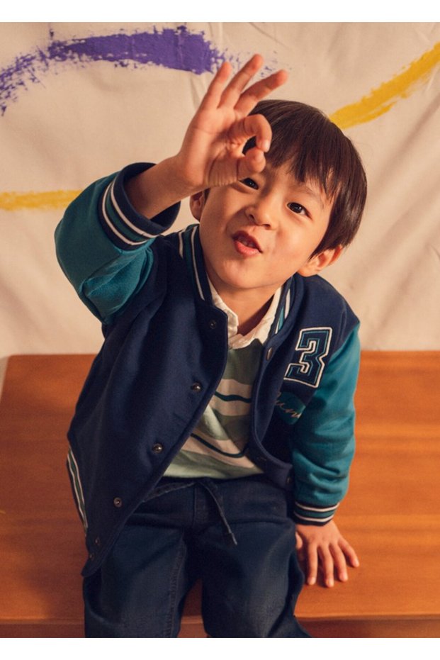 Boy's Navy Blue Bomber College Jacket