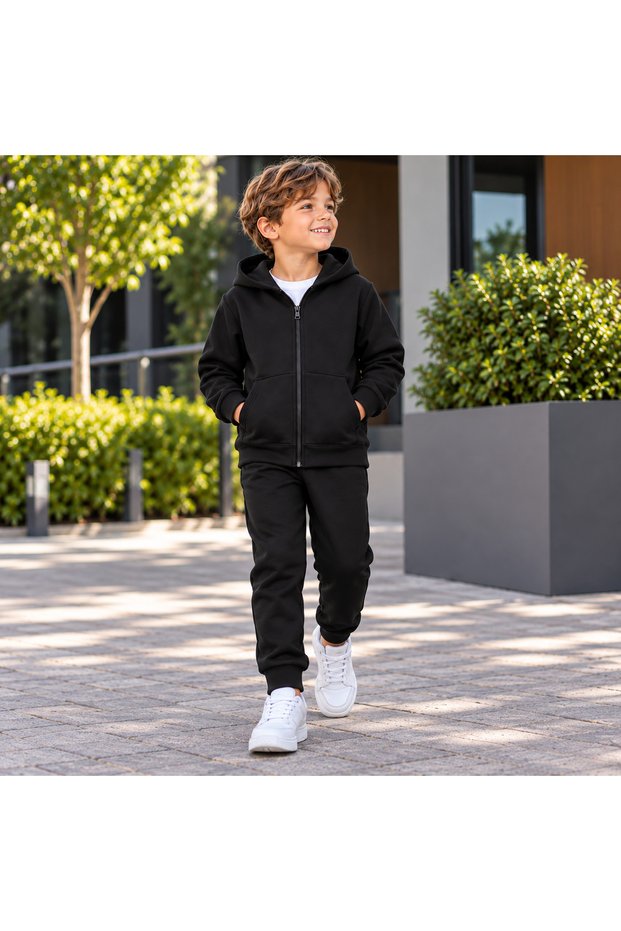 Boys' Zippered Hooded Rubberized Track Suit with Rubberized Legs