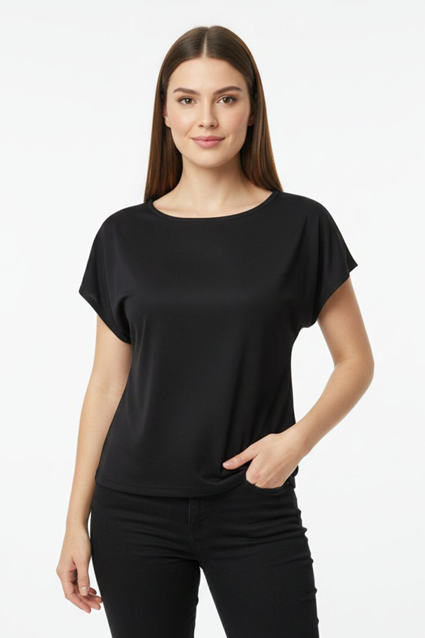 Kayik Yaka Bat Sleeve Bluz 4452 Black