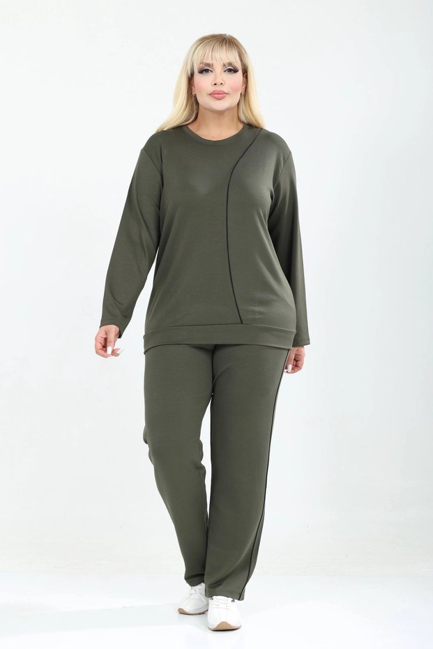 Plus Size Pocketed Crew Neck High Waist Ribbed Long Sleeve Set