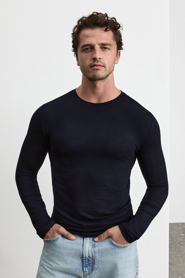 Taglio Men's Long Sleeve Navy Blue T-Shirt